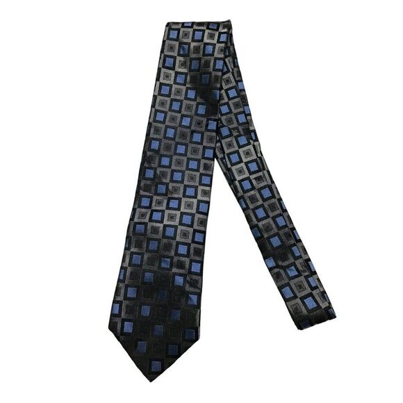 5/$10 Kenneth Cole Reaction Blue Silver Geometric Silk Tie - Picture 2 of 5